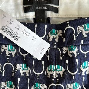 J.Crew NWT Navy and Teal Elephant Print Trousers Martie fit